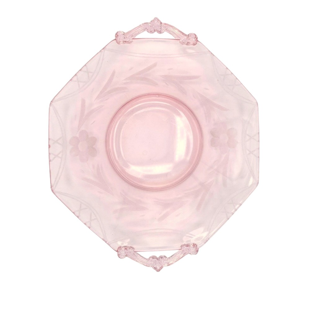 Vintage Lancaster Pink Depression Glass Jubilee Octagon 2 Handled Bowl 11"